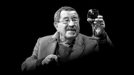 Günter Grass mit einem Glas Wein.