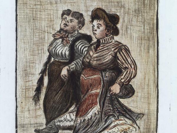 Zilles Zeichnung "Straßenmädchen" aus dem Jahr 1902 zeigt zwei Prostituierte.