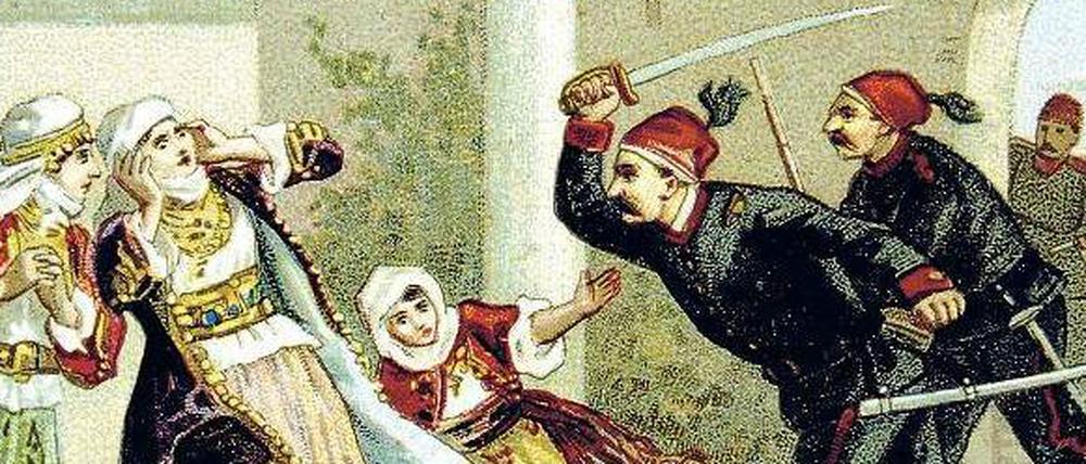 Horror mit Tradition. Schon 1894 verübten Türken einen Massenmord an Armeniern – auf zeitgenössischer Schokoladenwerbung verniedlicht.
