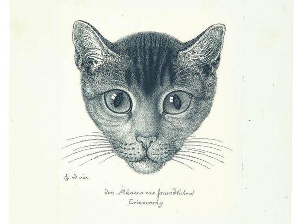 „Den Mäusen zur freundlichen Erinnerung“. Zeichnung von Ludwig Emil Grimm, dem jüngeren Bruder (1856). 