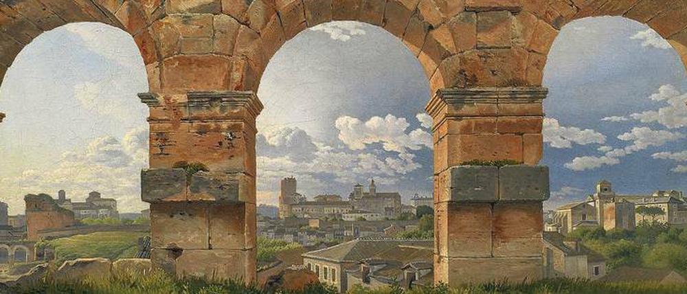 Triple-Blick. Christoffer Wilhelm Eckersbergs Bild „Blick durch drei Bögen im dritten Stockwerk des Kolosseums“ (1815) hat eine verschobene Perspektive. 