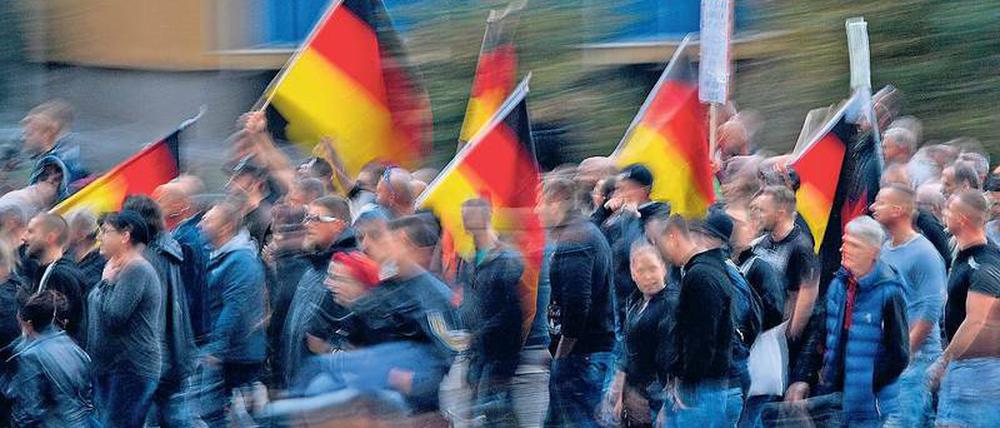 Wo der Hass wächst. Teilnehmer einer Demo des rechtspopulistischen Bündnisses „Pro Chemnitz“. 