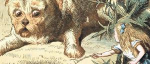 Aice und das Übermütige Hündchen. Illustration von John Tenniel.: