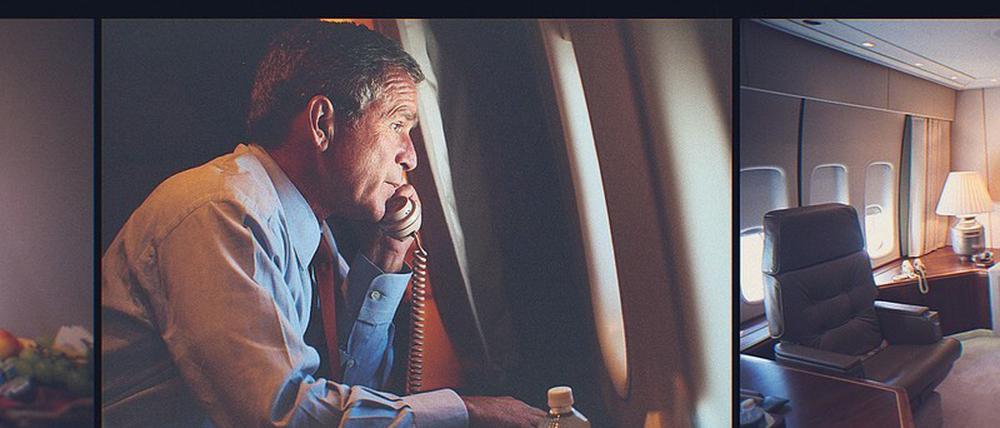 Ohne Überblick. US-Präsident George W. Bush an Bord der Air Force One. 
