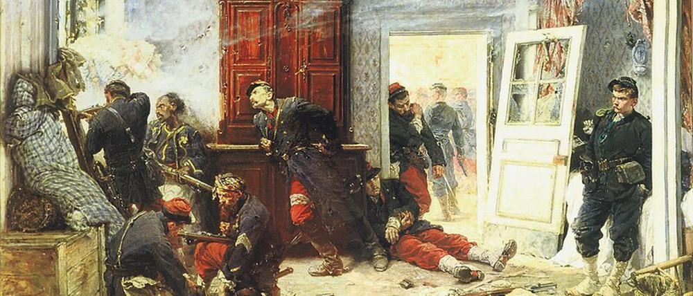 Gefilmt und gemalt. Alphonse de Neuvilles Gemälde „Die letzten Patronen“ (1873) zeigt dieselbe Szene aus dem 1870/71er Krieg wie Alexandre Promios Film „ Die letzten Patronen (1897).