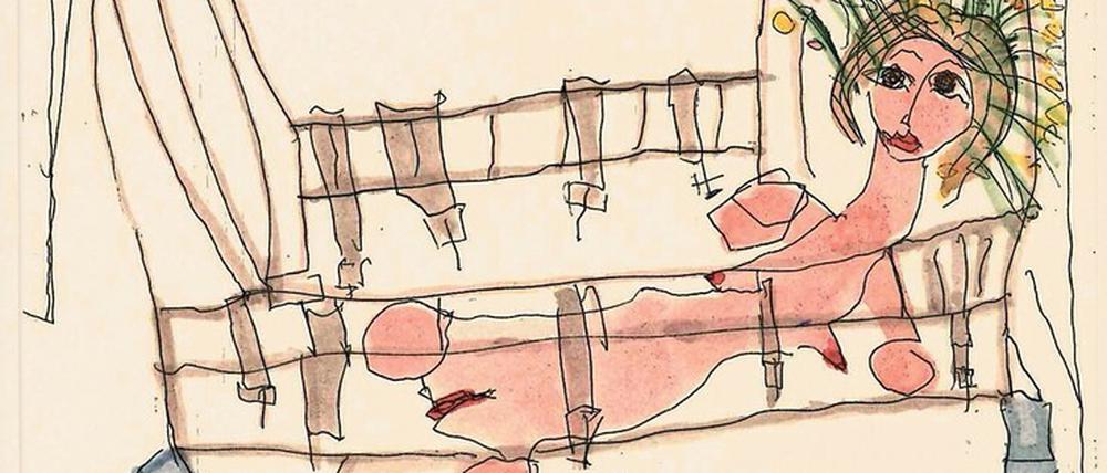 In Zeichnungen wie „Appassionata II“ (Strichätzung auf Zink, aquarelliert, 1998) verarbeitete Carol Rama ihre persönlichen Ängste.