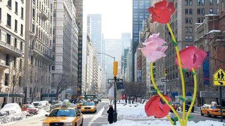 Hauptstadt der Verschwörungstheorien. Kunstrosen auf der winterlichen Park Avenue. New York im Januar 2011. Foto: Kiram Melzer/dpa