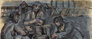 Der Künstler Leo Breuer floh aus Deutschland und wurde 1940 in das Internierungslager St. Cyprien deportiert. Die Zeichnung  zeigt eine Szene in St. Cyprien.