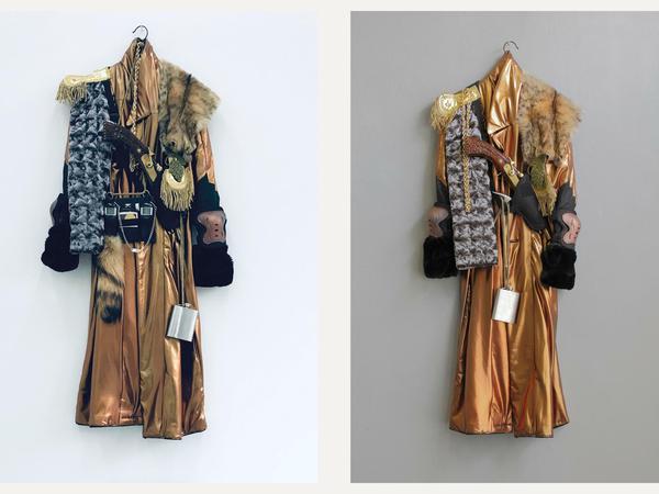 Nina Schönefeld: "#preppercoat", Wandskulptur, 2016, verschiedene Materialien, Einzelstück.