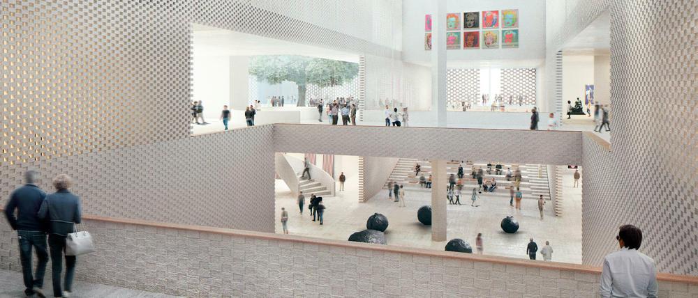 Innenansicht des geplanten Museums. So soll der Bau des Architekturbüros Herzog &amp; de Meuron aussehen, wenn er fertig ist. 