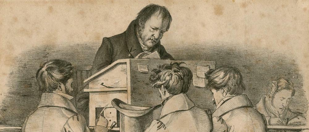 Pädagogischer Eros. Hegel in einer Lithografie von Franz Theodor Kugler (1828).