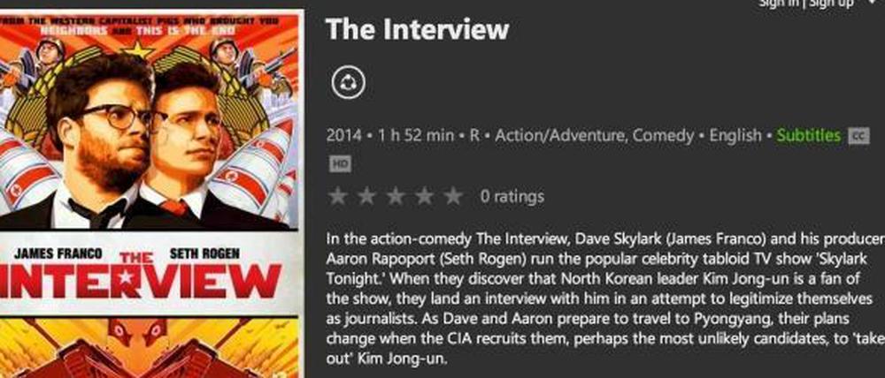 Der Film "The Interview" kann jetzt online geschaut werden, aber nur in den USA und Kanada.