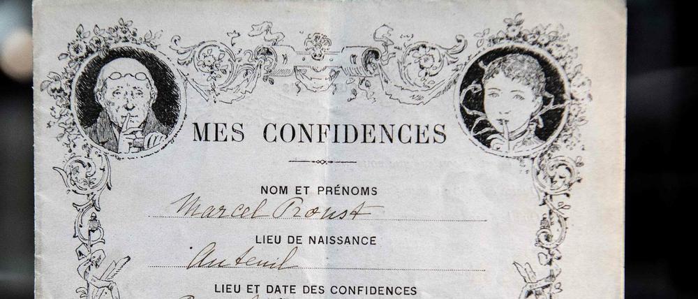 Die Titelseite von Prousts "Mes confidences".