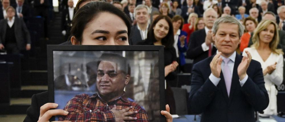 Die Stellvertreterin. Jewher Ilham, Tochter des Sacharow-Preisträgers Ilham Tohti, am vergangenen Mittwoch bei der Verleihung.