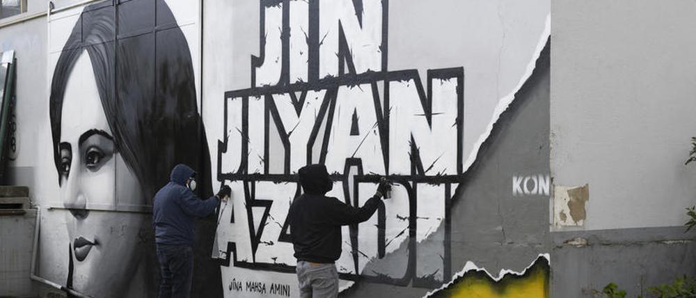 Wandgemälde - wie hier in Hessen - reichen nicht an Unterstützung der Demokratiebewegung Irans