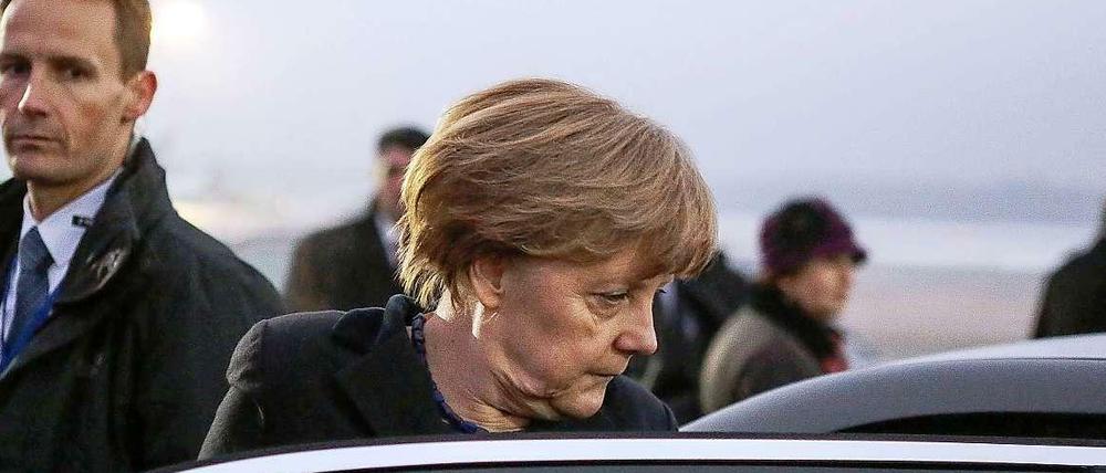 Angela Merkel, kurz nach ihrer Ankunft in Minsk.