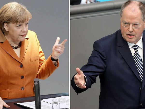 Merkel vs. Steinbrück - das Ende des Zweikampfes ist noch völlig offen.