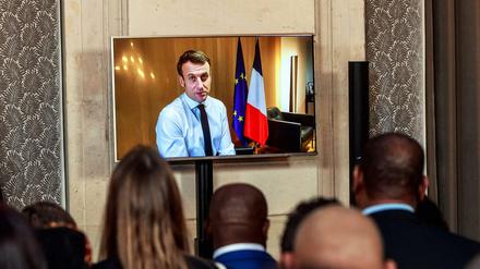 Der französische Präsident Emmanuel Macron bei einer Videoschalte Ende Februar.