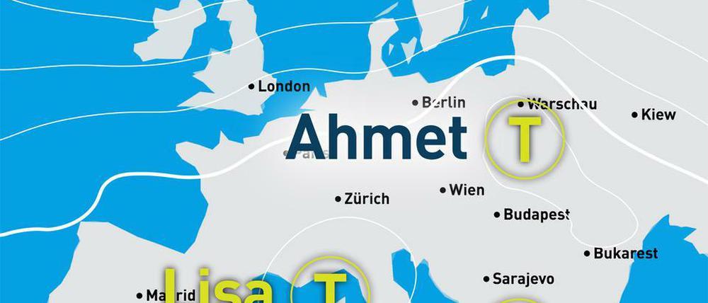 Neues deutsches Wetter: Übers nördliche Mitteleuropa legt sich Tief Ahmet.