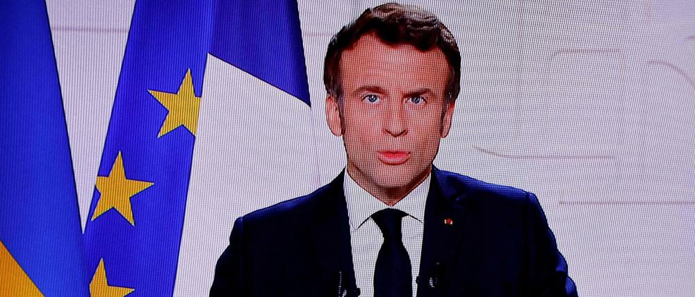 Emmanuel Macron am 02. März 2022 bei seiner Ansprache.
