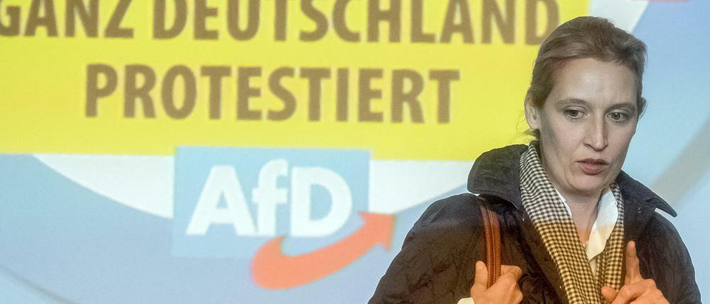 Alice Weidel, Fraktionsvorsitzende der Alternative für Deutschland (AfD) im Bundestag, kommt bei der Europawahlversammlung der Alternative für Deutschland auf die Bühne. 