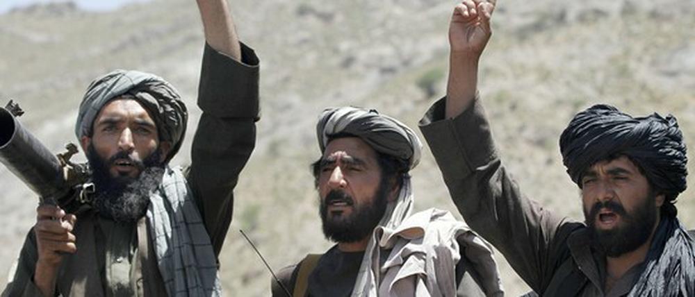 Taliban-Kämpfer reagieren auf eine Rede ihres hochrangigen Führers im Distrikt Shindand in der Provinz Herat, Afghanistan. (Archivfoto)