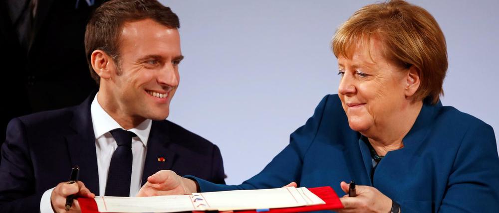 Angela Merkel und Emmanuel Macron bei der Unterzeichnung des Vertrags von Aachen am 22. Januar 2019.