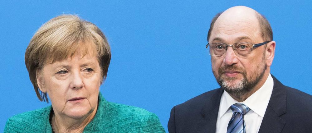 Angela Merkel und Martin Schulz bei der Pressekonferenz zum Koalitionsvertrags.