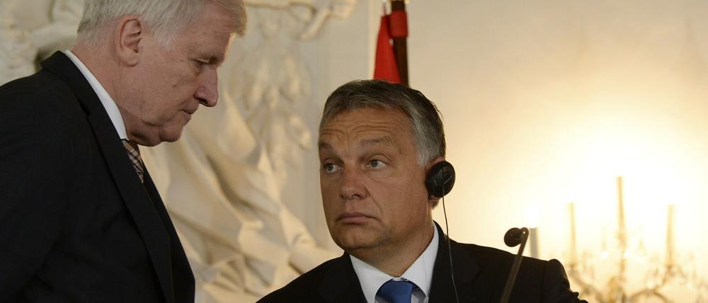 CSU-Chef Horst Seehofer (links) und Ungarn Ministerpräsident Viktor Orban kritisieren bei einer Pressekonferenz im Kloster Banz die Flüchtlingspolitik der Bundesregierung. 