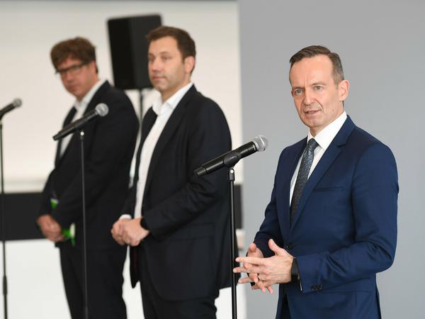 Die Ampelkoalition als Fortschrittsbündnis? Michael Kellner (Grüne), Lars Klingbeil (SPD) und Volker Wissing (FDP, von links nach rechts) versprechen das.