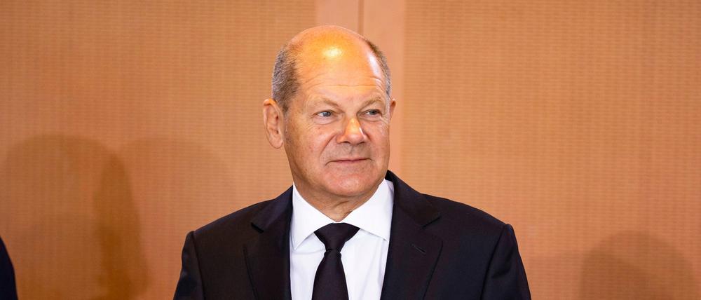 Bundeskanzler Olaf Scholz vor einer Kabinettssitzung.