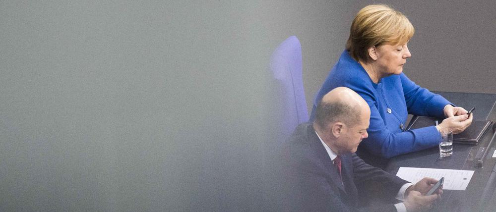 Bundeskanzlerin Angela Merkel und Bundesfinanzminister Olaf Scholz.