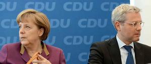 Merkel und Röttgen am Rande der CDU-Gremiensitzungen.