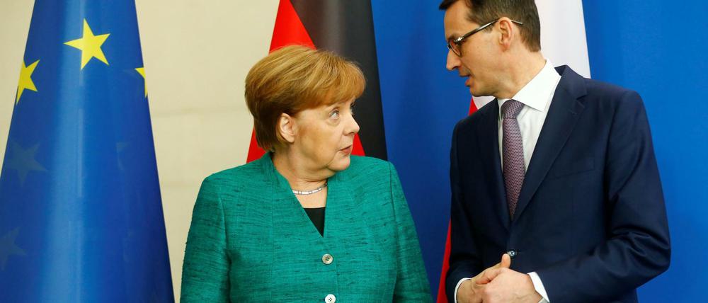 Deutschland an der Seite Polens gegen die EU? Der oberflächliche Schein täuscht. Bundeskanzlerin Angela Merkel und Polens Regierungschef Mateusz Morawiecki.