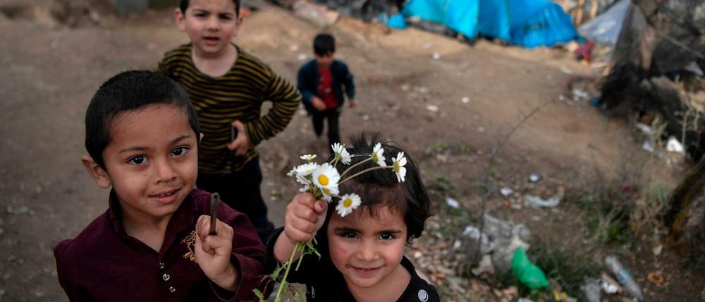 Kinder im überfüllten Flüchtlingslager Moria auf der griechischen Insel Lesbos. 