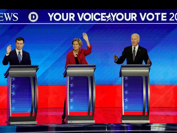 Die vier Favoriten unter den demokratischen Präsidentschaftskandidaten: Pete Buttigieg, Elizabeth Warren, Joe Biden und Bernie Sanders.