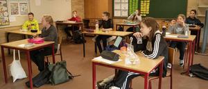 Eine Klasse in einer wieder geöffneten Schule in Randers.