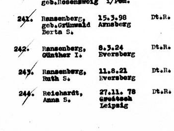 Auf der Deportationsliste der Nazis vom 10. Mai 1942: Die Jüdin Anna Reichardt aus Groitzsch bei Leipzig.