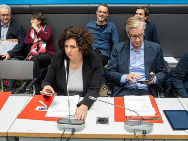 Sitzung der Linksfraktion am Dienstag im Bundestag, vorn die Fraktionschefs Amira Mohamed Ali und Dietmar Bartsch.
