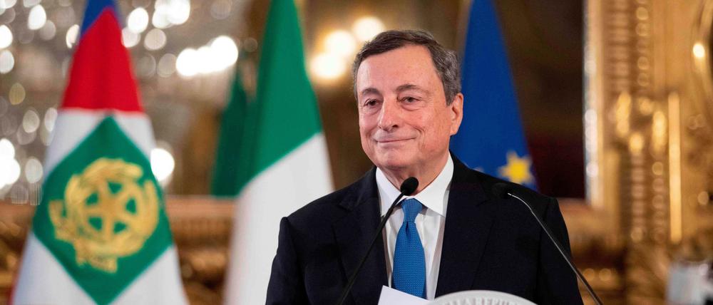 Mario Draghi, früherer EZB-Präsident und heute Ministerpräsident Italiens, bei einer Pressekonferenz im Februar 2021.