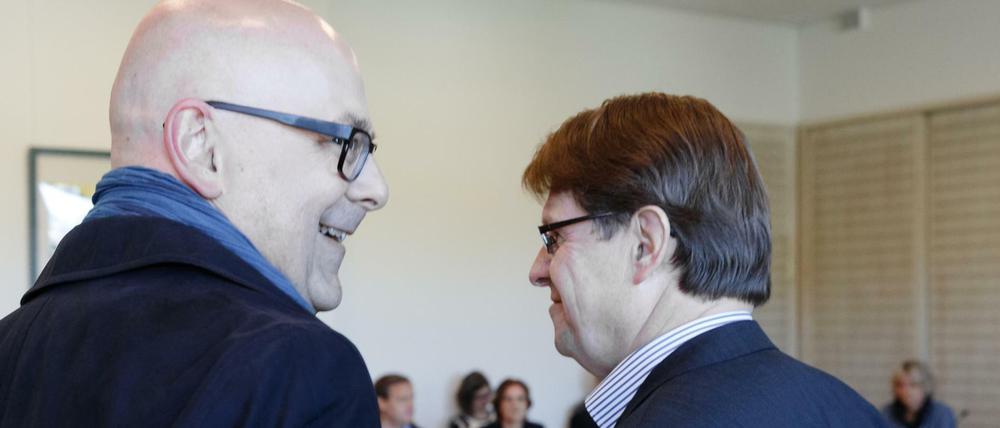 Ministerpräsident Torsten Albig (l.) und SPD-Landeschef Ralf Stegner am Dienstag bei der ersten Sitzung der neuen Landtagsfraktion.