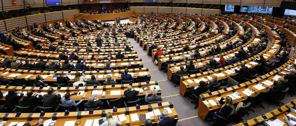 Blick in das Europaparlament in Brüssel. 