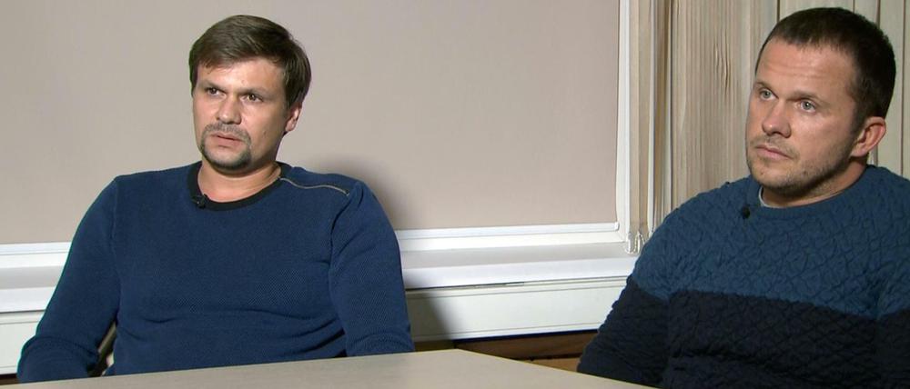 Das Videostandbild vom kremlnahen russischen Fernsehsender RT zeigt Ruslan Boschirow (l) und Alexander Petrow während eines Interviews mit der Chefredakteurin Senders.