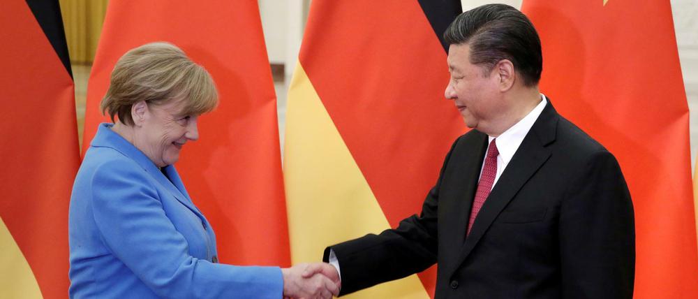 Angela Merkel bei einem Treffen mit dem chinesischen Präsidenten Xi Jinping im May 2018.