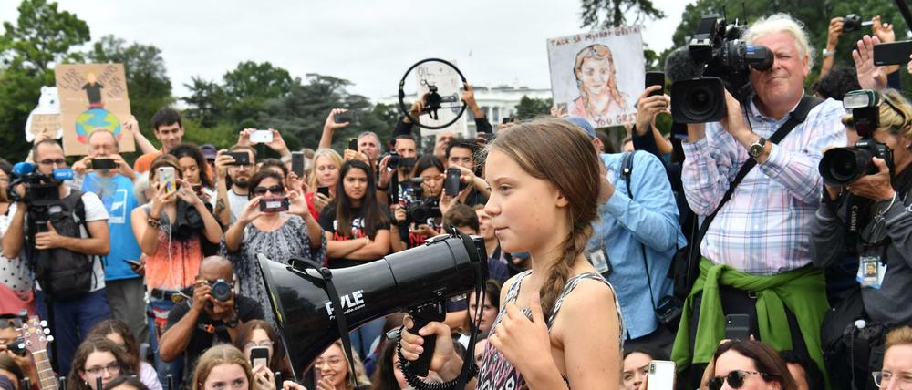 Greta Thunberg Mitte September bei einem Klima-Protest vor dem Weißen Haus in Washington.