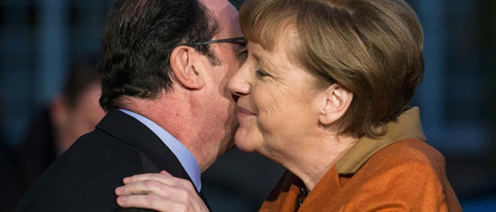 Bundeskanzlerin Angela Merkel und Frankreichs Präsident Francois Hollande bei einem Treffen in Strasbourg am 7. Februar. 