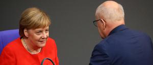 Kanzlerin Merkel im Gespräch mit Volker Kauder, damals noch Fraktionschef.