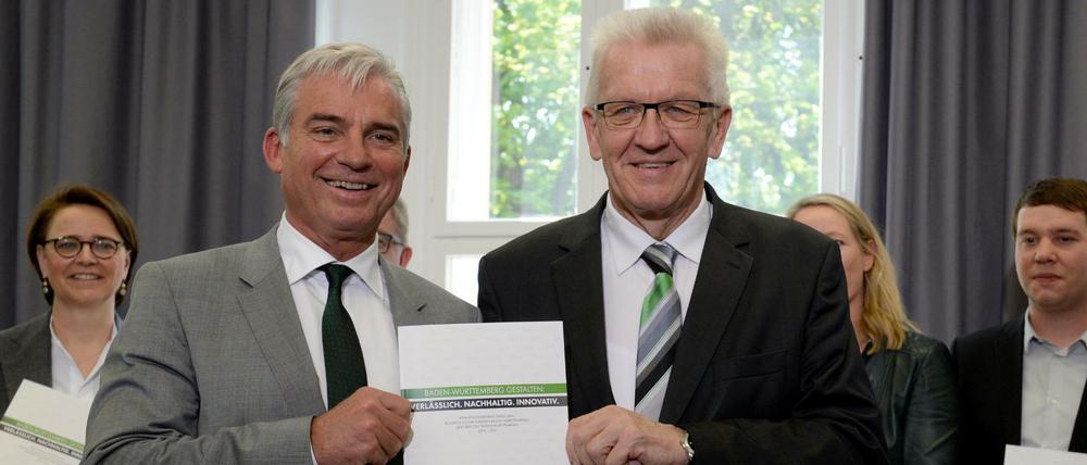 Ministerpräsident Winfried Kretschmann (Bündnis 90/Die Grünen), und Thomas Strobl, der Landesvorsitzende der CDU Baden-Württemberg. 