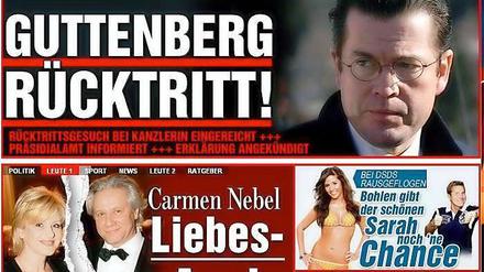 Carmen Nebels Liebes-Aus und Bohlens neue Chance für Sarah verdrängt: So meldete Bild.de den Guttenberg-Rücktritt.