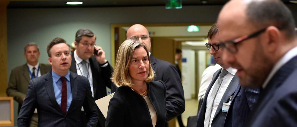 Die Außenbeauftragte der Europäischen Union, Mogherini, vor der Sitzung der EU-Außenminister.